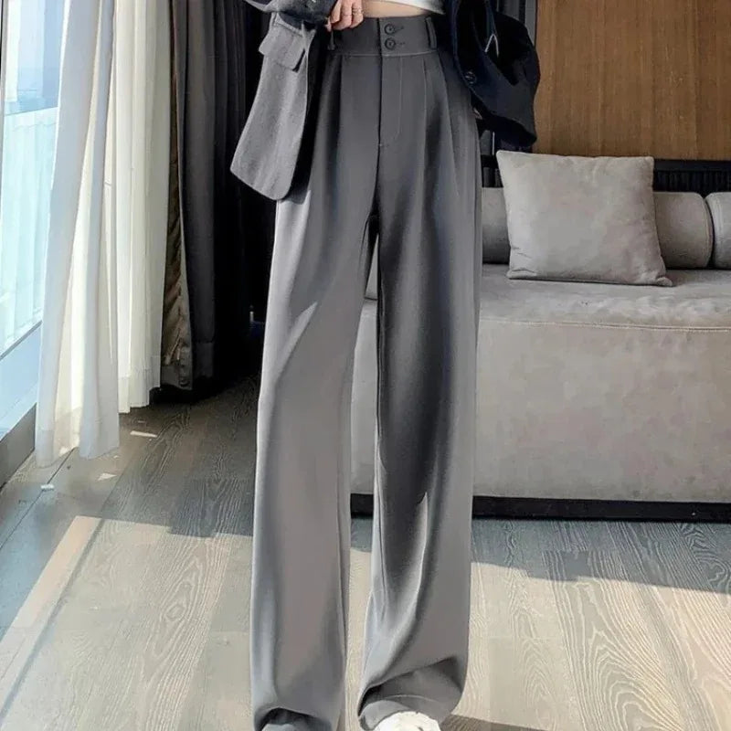 Elegant Wide Leg Pants Women Korean Style High Waist Black Baggy Pants Office Ladies Fashion Loose Suit Trousers Streetwear