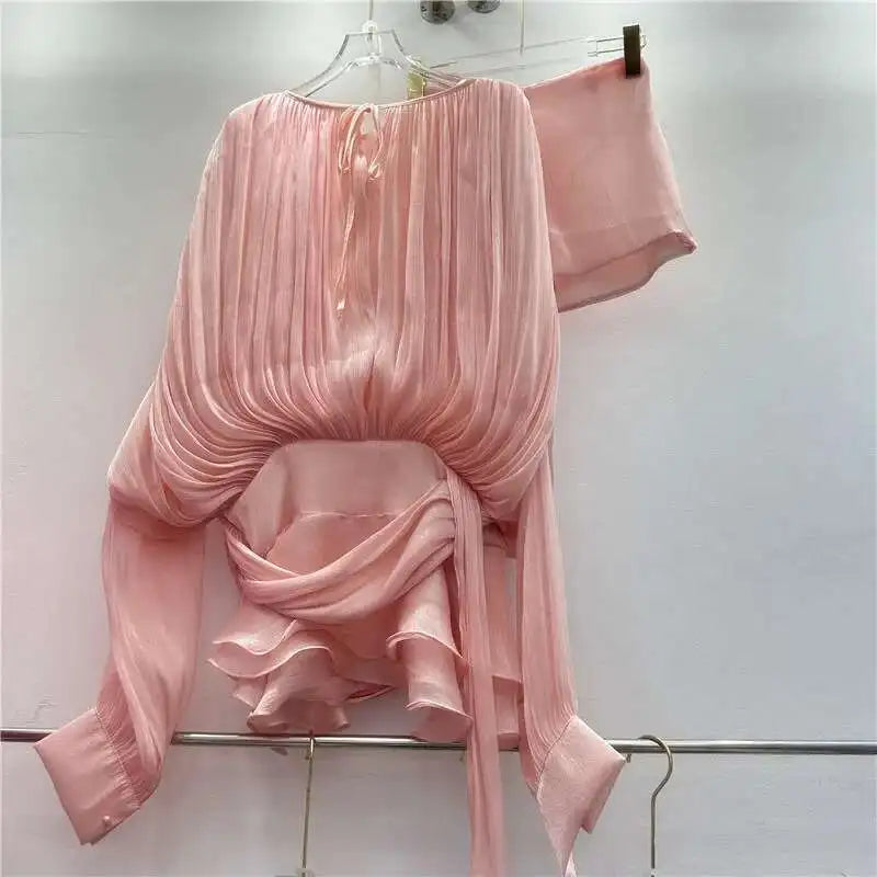 Beige Top Solid Blouse Mini Dresses For Women V Neck Long Sleeve Spliced Lace Up Sweet Style Dress Female Clothing Fashion  P7WI