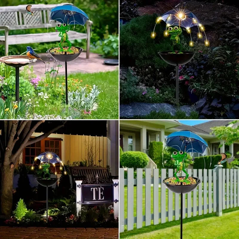 Solar Powered Frog Statue Street Light Garden Decoration Outdoor Hummingbird Bird Feeder for Yard Lawn Backyard Pathway Lighting