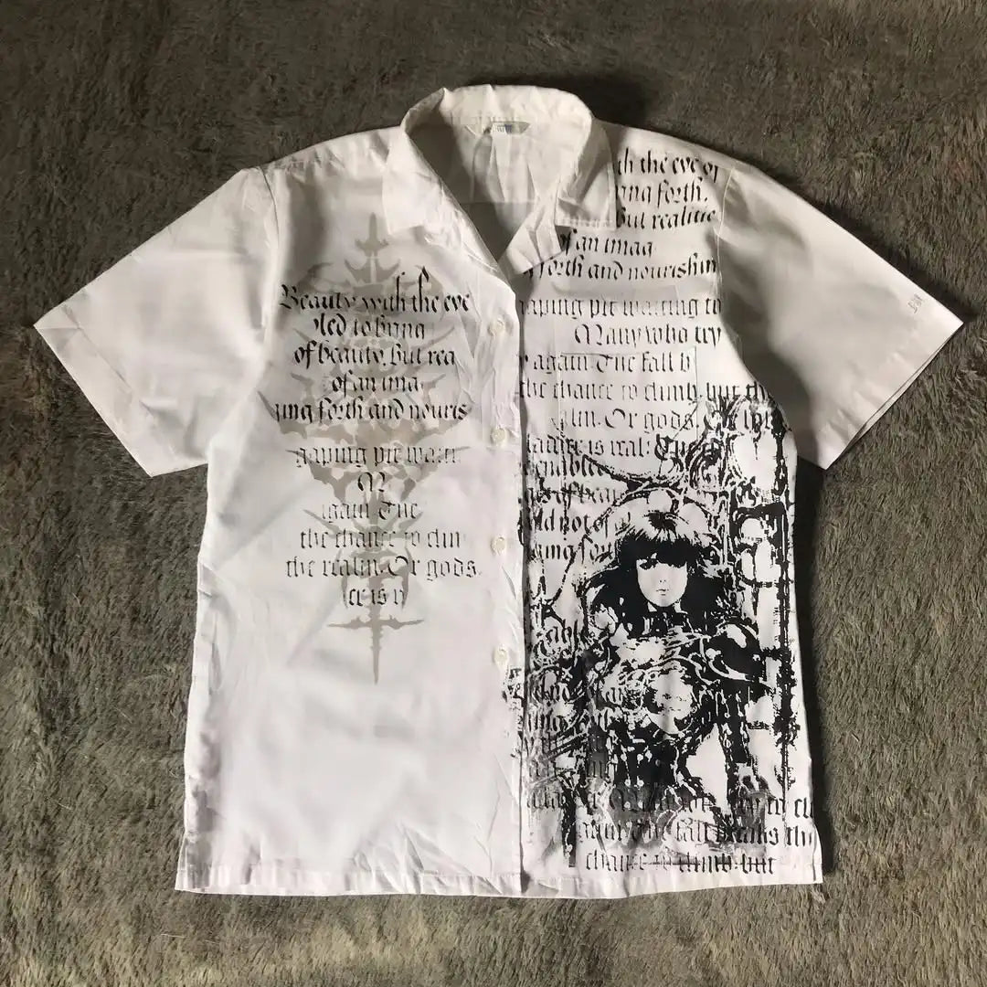 Y2K Black Shirt Affliction Retro T Shirt Harajuku Men Skull Holy Writ Letter Printing Tee Fashion Gothic Short Sleeves Tops