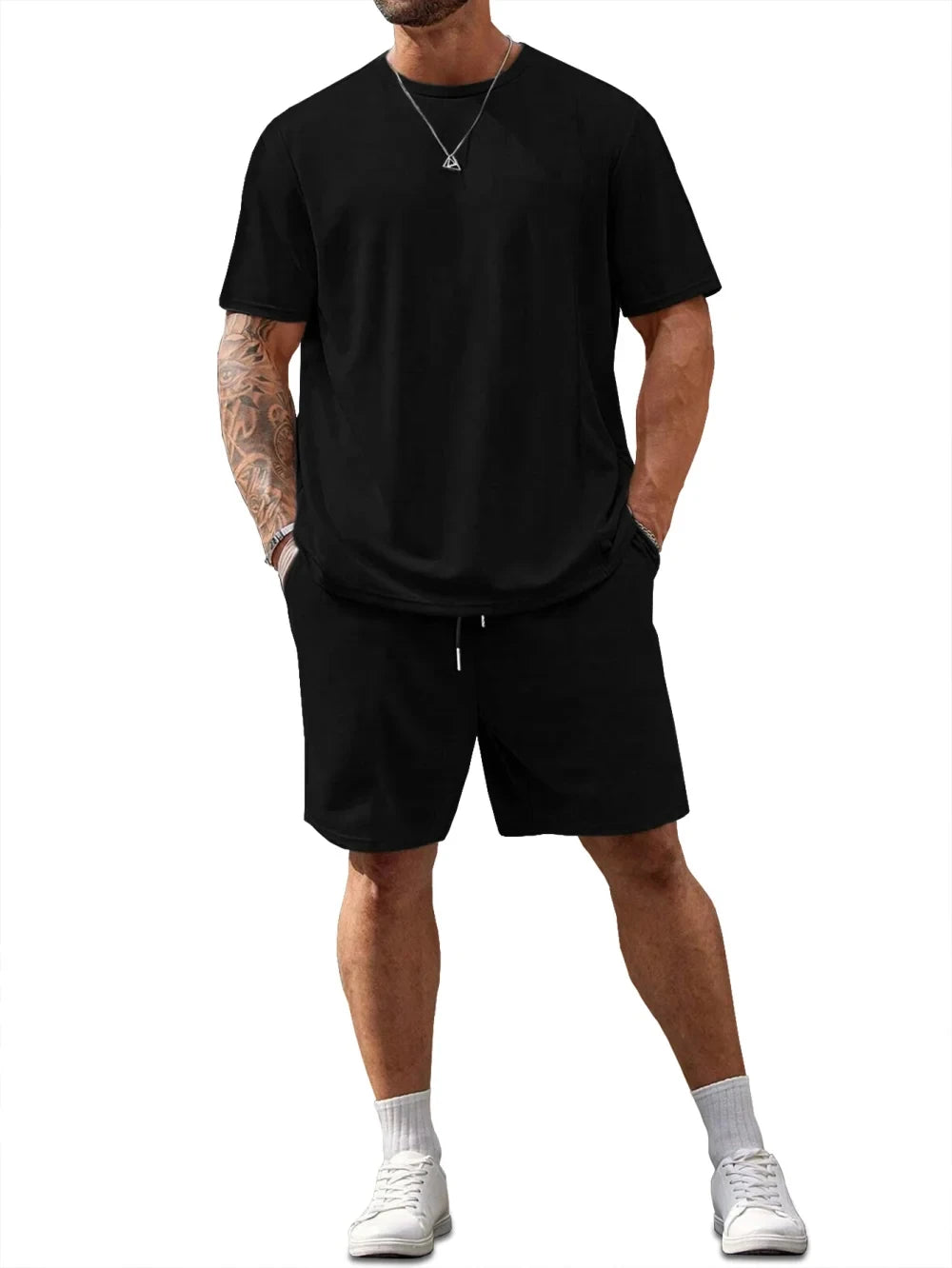 2025 Summer Daily Casual Men's Set Outdoor Sports Men's Beach Shorts Urban Fashion Bear Print Men's Short Sleeve T-shirt Lightwe