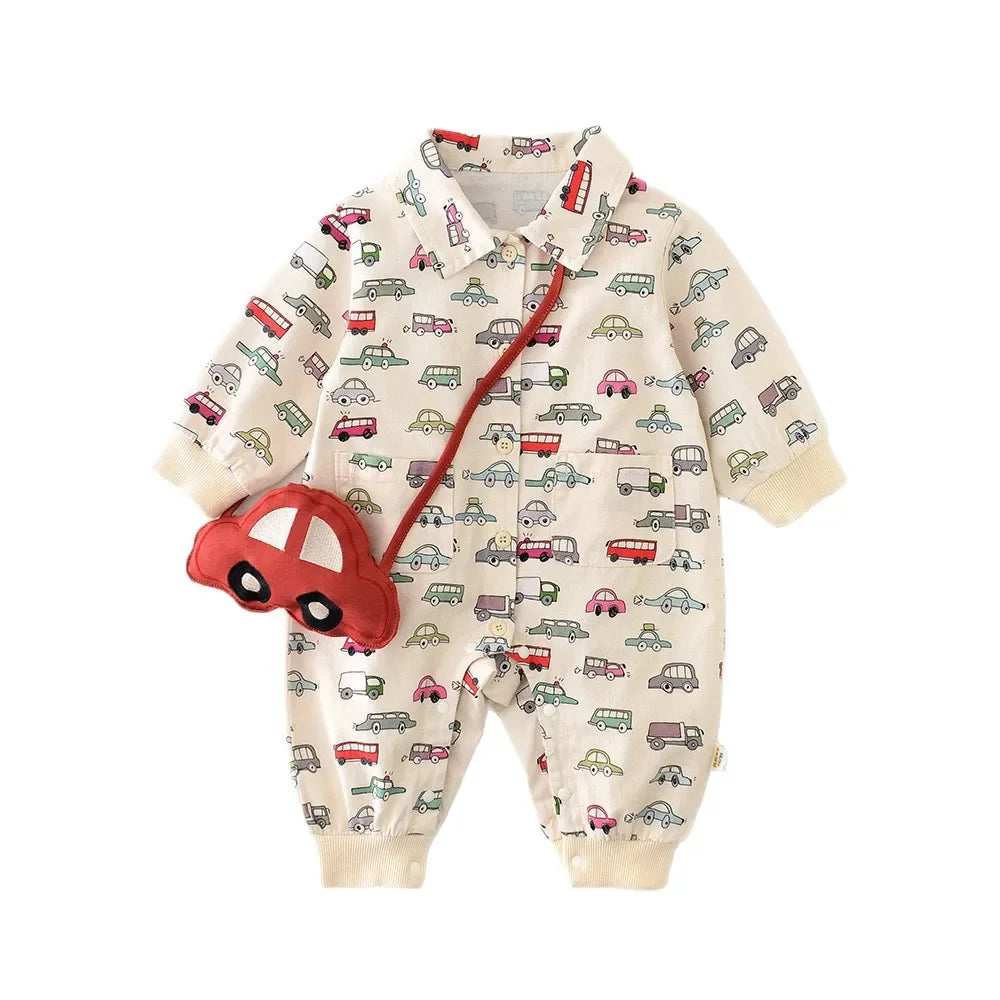 Autumn New Baby Boys Clothes Full Of Car Print Infant Jumpsuits Toddler Playsuit Infant Outfit