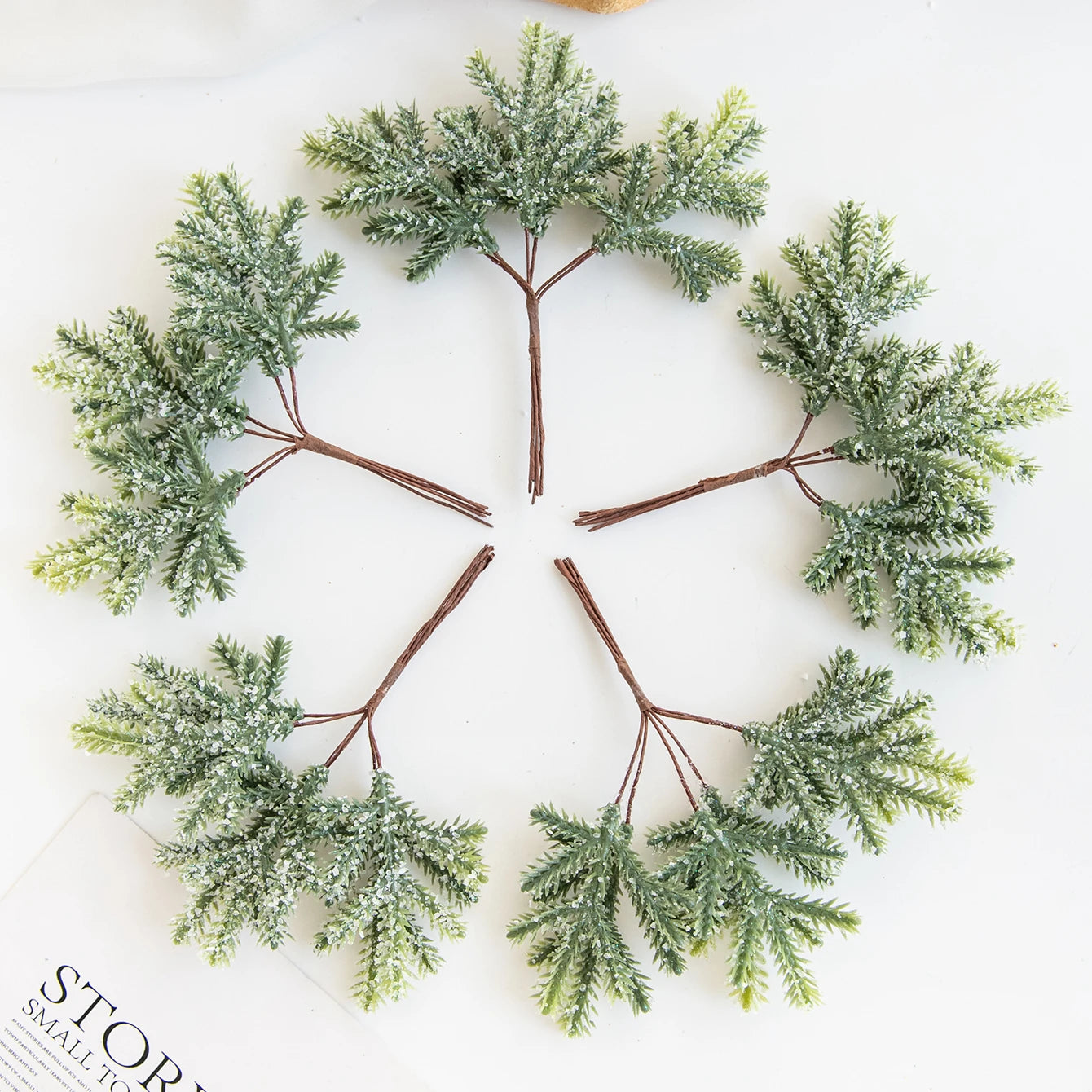 6PCS Artificial Plant Green Leaves Cactus for Home Christmas Decoration DIY Wreath Material Craft Wedding Banquet Accessories