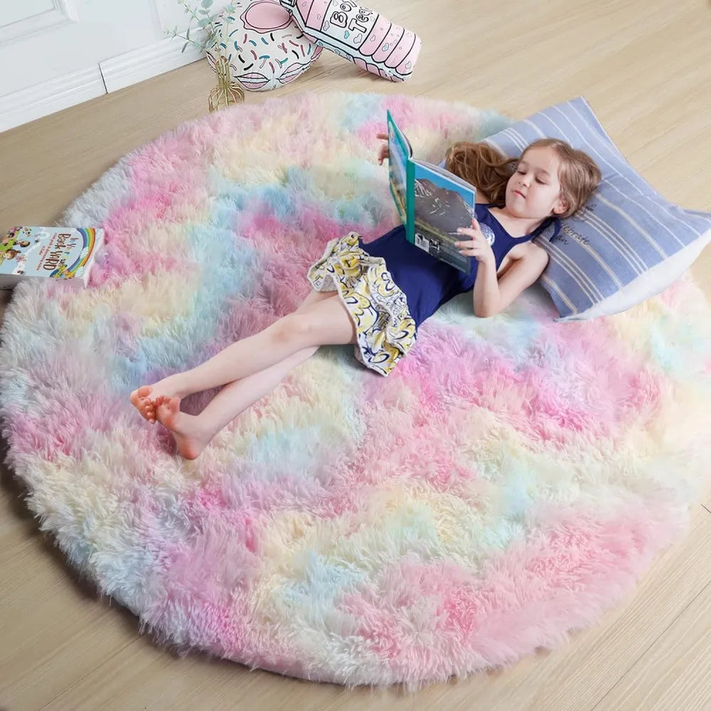 VIKAMA Bedroom Living Room Plush Round Carpet Infant Crawling Anti slip Soft Pad Ins Home Decor Pink Carpet