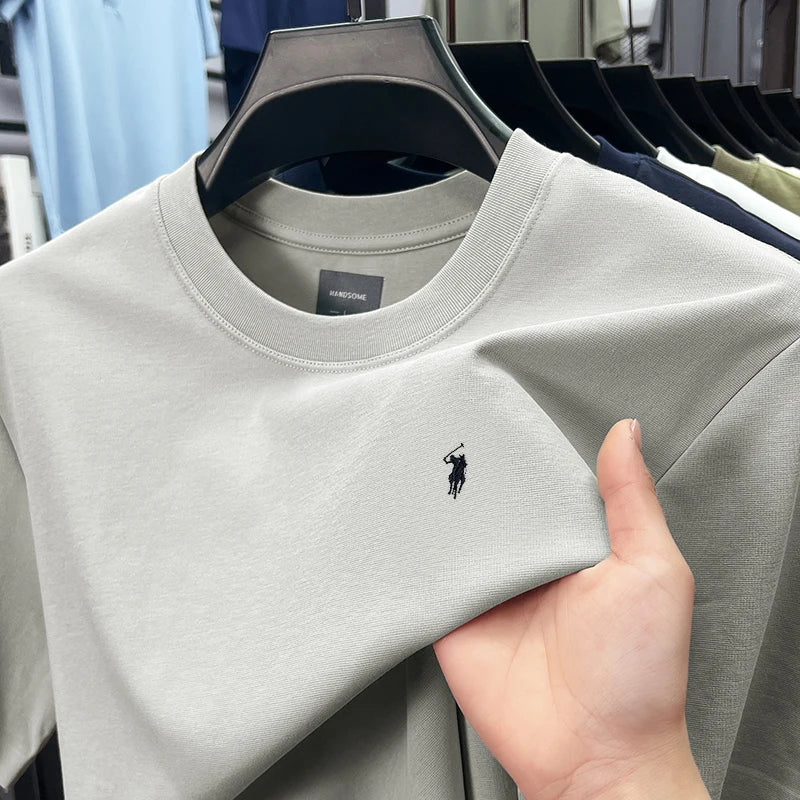 High end silky cotton breathable short sleeve T-shirt men summer designer Paul brand embroidered fashion casual round neck top