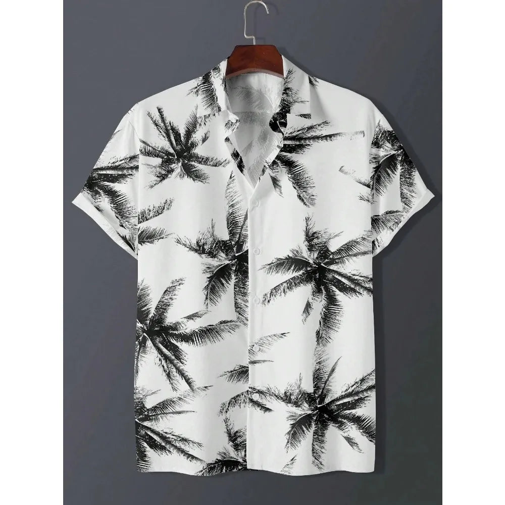 Hawaiian Shirt Man Print Casual Thin Beach Slim Fashion Shirt High Quality Luxury Black Social Vintage Funny Oversized Clothes