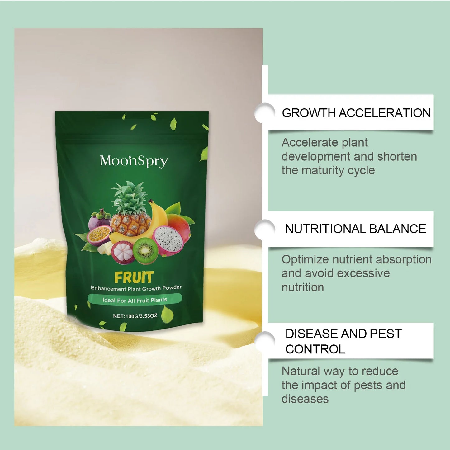 MoonSpry Organic Vegetable Fruit Fertilizer Green Plant Nutrient Enhancer for Rooting Flowering Fruit Expansion Rooting Powder