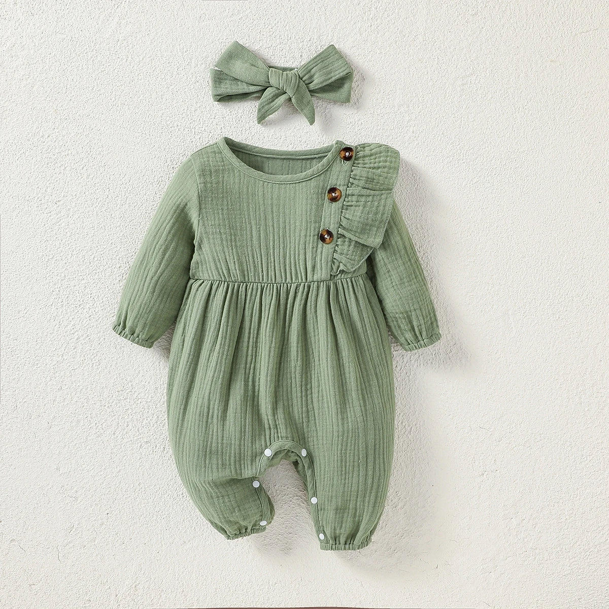 Girls Soild Cotton Long Sleeve With Button Baby Summer&Spring Streetwear Bodysuit