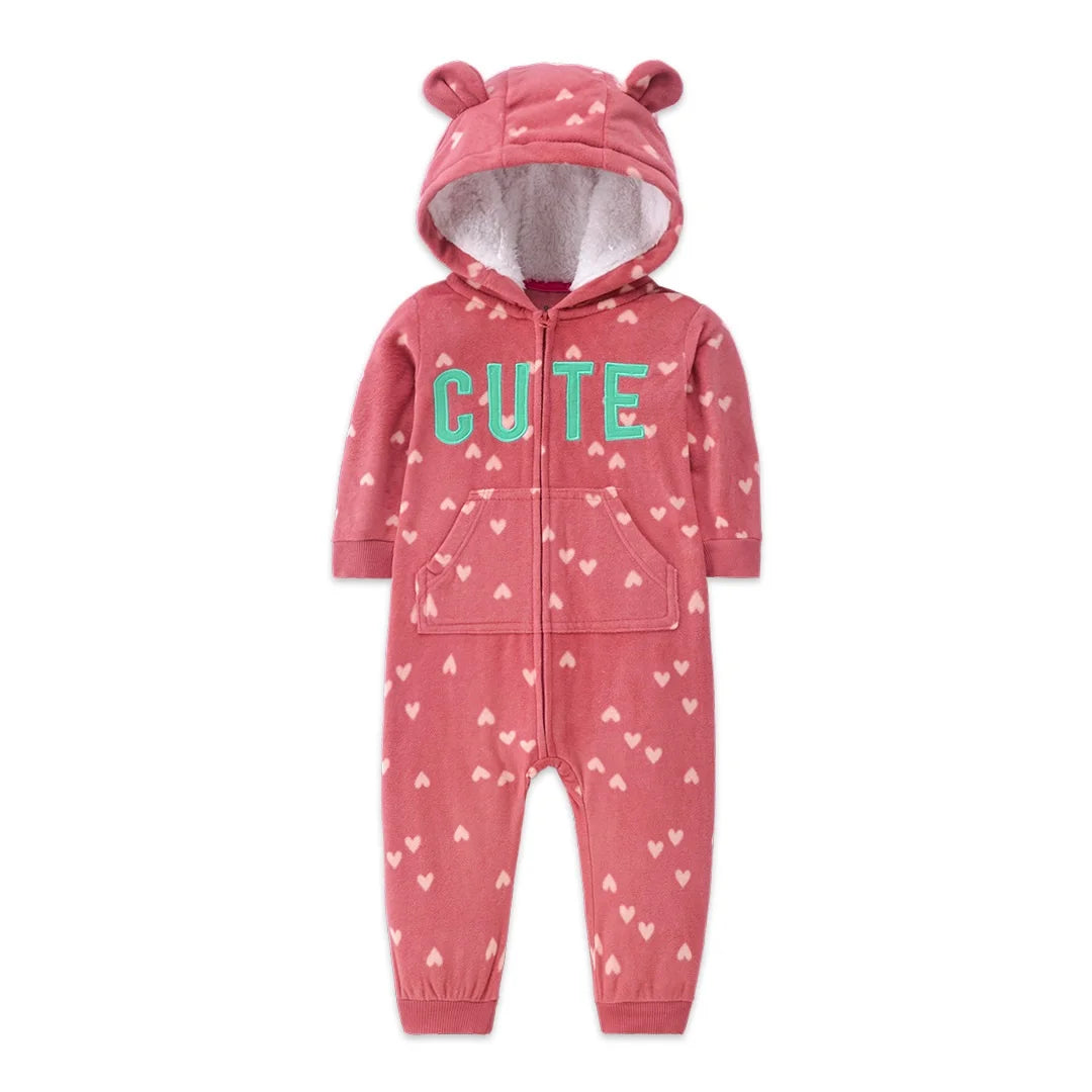 Newborn Infant Baby Boy Romper Winter Polar Fleece Hooded Long-Sleeve Style Warm Overalls Toddler Girls Jumpsuit Baby Clothes