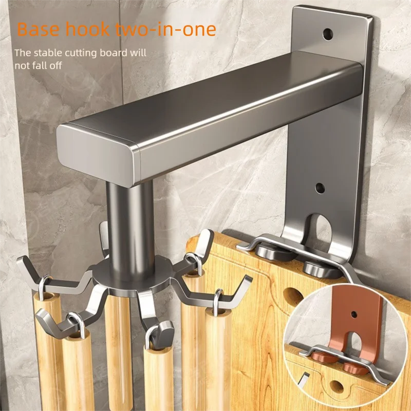 Wall Mounted Kitchen Storage Rack No-Punch Spatula Spoon Hanging Swivel Hook Organizer for Utensils And Kitchenware