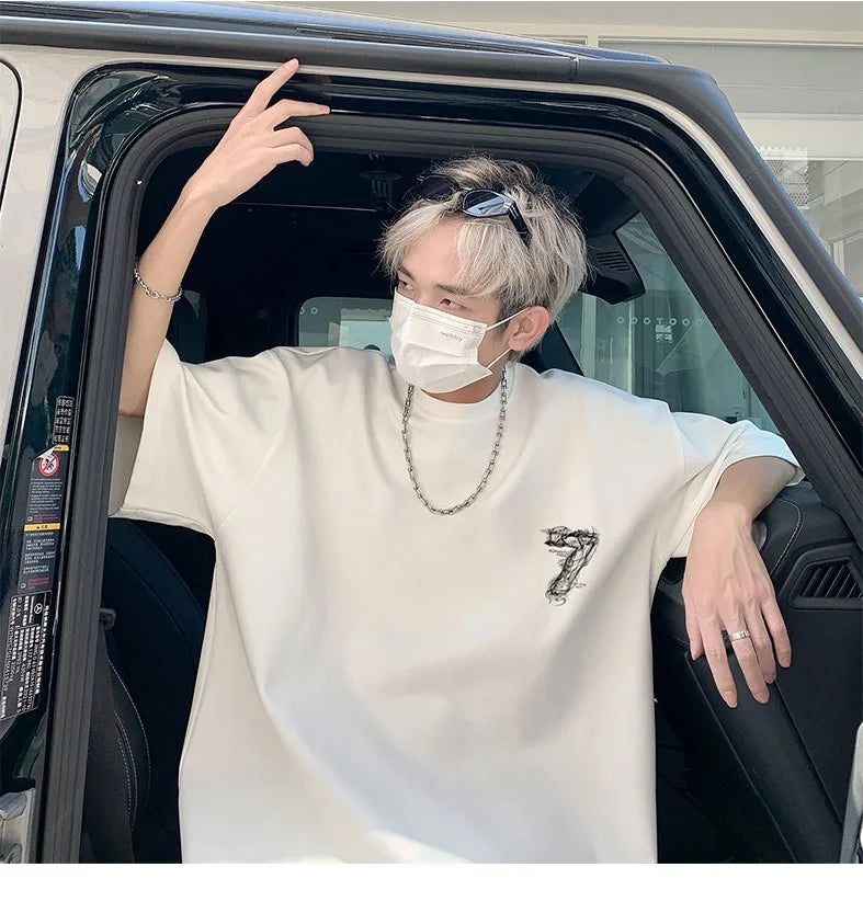 Fashion design Number 7 Print T-shirt Men Summer 2025 New 100% Cotton Short sleeves Letter Print Tee Y2k Tops Youth Men clothing