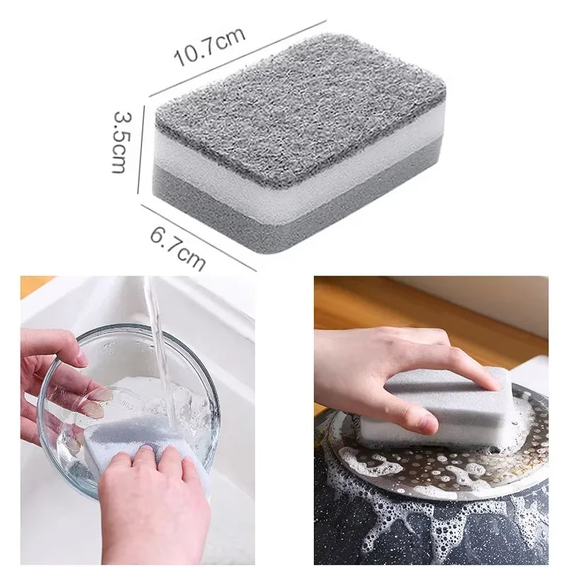5 Pcs Home Double-sided Sponge Wipe Gray Dirt-resistant Scouring Pad Kitchen Stain Sponge Wipe Professional Cleaning Supplies