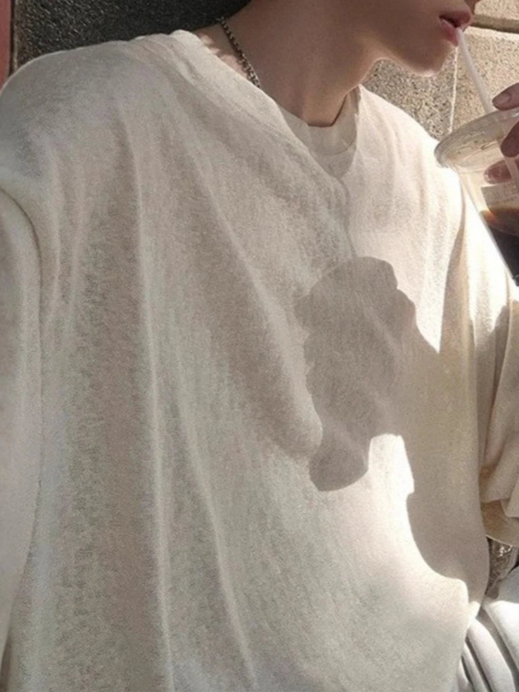 New Casual Loose Solid Color Mens T Shirt 2025 Spring Autumn Daily Leisure Long Sleeve Tees Men Fashion Crew Neck Pullover Tops