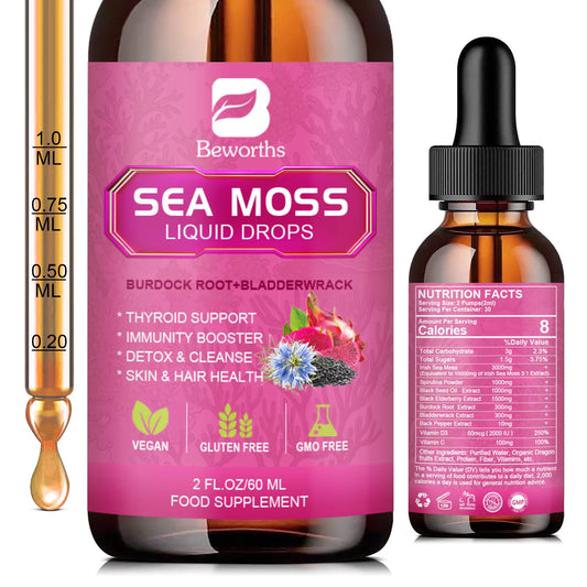 BEWORTHS Organic Black Seed Oil Sea Moss Extract Supplement Supports Immunity and Gut Digestive Health Radiant Hair & Skin