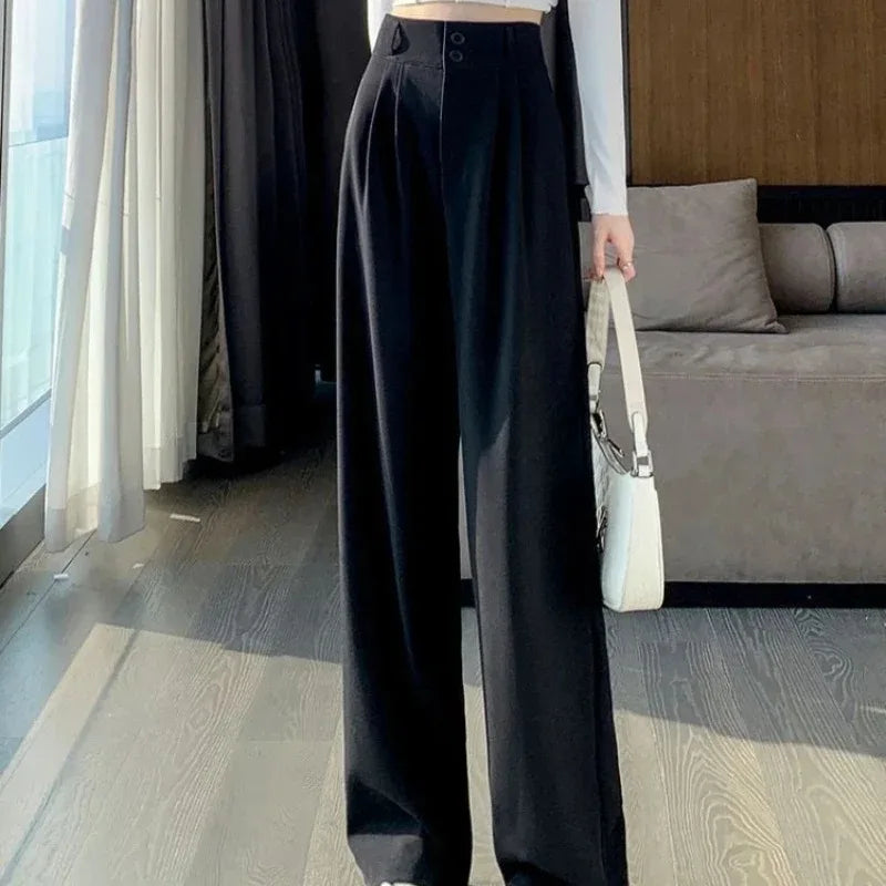 Elegant Wide Leg Pants Women Korean Style High Waist Black Baggy Pants Office Ladies Fashion Loose Suit Trousers Streetwear
