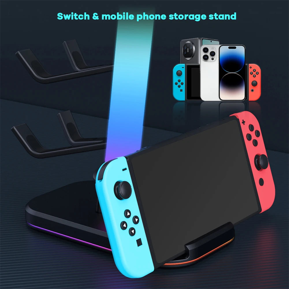 3 in 1 Headphone and Controller Stand 2 X Type-C & 1 X USB 2.0 Gaming Controller Headset Holder for Switch/Headphones/Controller
