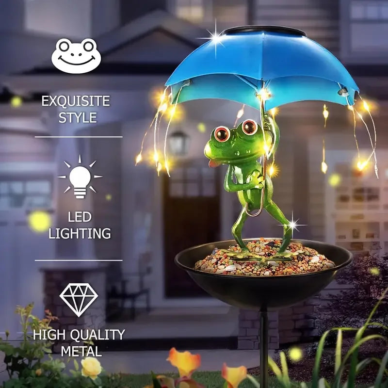Solar Powered Frog Statue Street Light Garden Decoration Outdoor Hummingbird Bird Feeder for Yard Lawn Backyard Pathway Lighting