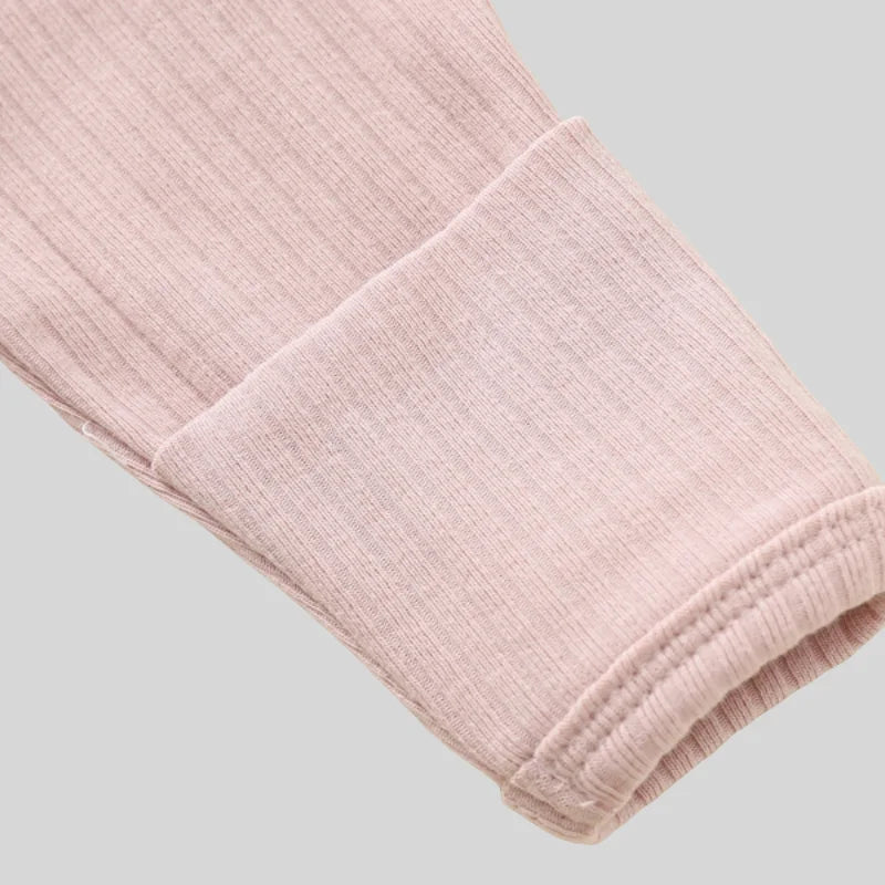 Autumn Zipper Baby Onesie Ribbed Knit Footed Romper Long Sleeve Solid Color Jumpsuit for 0-12M Newborn Infant Outfits