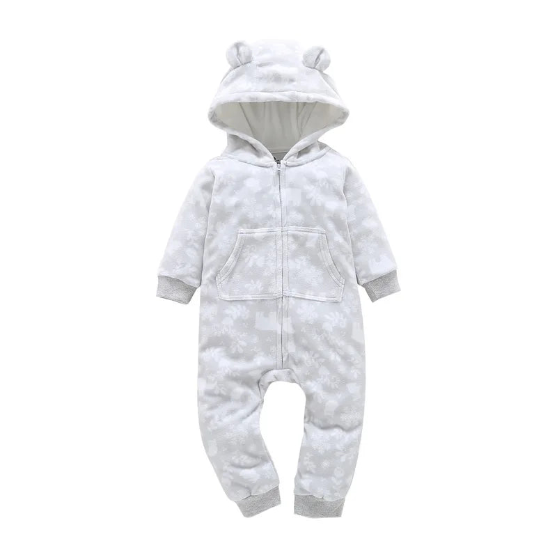 Newborn Infant Baby Boy Romper Winter Polar Fleece Hooded Long-Sleeve Style Warm Overalls Toddler Girls Jumpsuit Baby Clothes