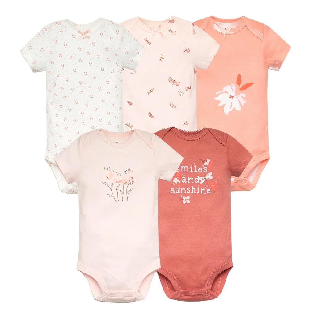 5Pieces Unisex Baby Bodysuits Fashion Body Suits Short Sleeve Newborn Infant Jumpsuit Cartoon Baby Boy Girl Clothes Set Summer