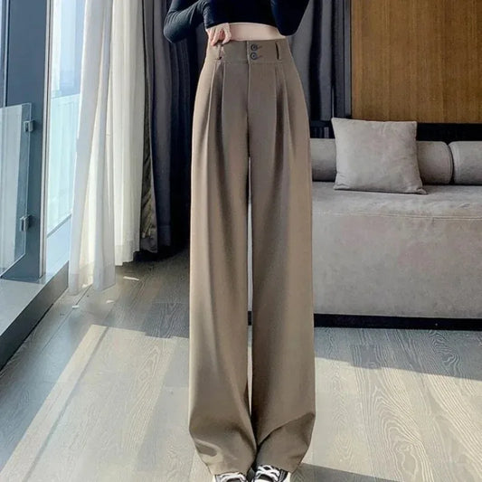 Elegant Wide Leg Pants Women Korean Style High Waist Black Baggy Pants Office Ladies Fashion Loose Suit Trousers Streetwear