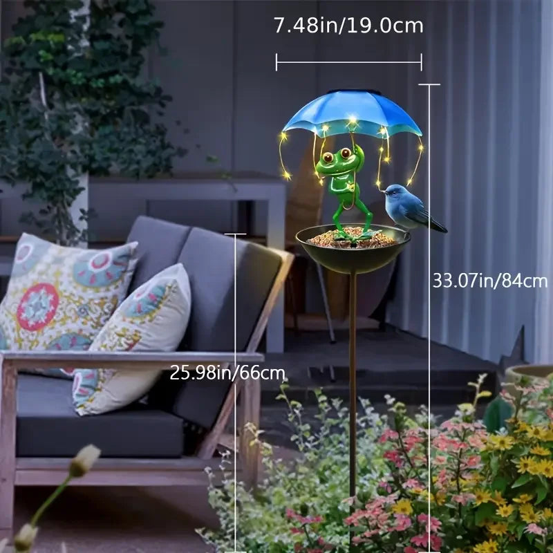 Solar Powered Frog Statue Street Light Garden Decoration Outdoor Hummingbird Bird Feeder for Yard Lawn Backyard Pathway Lighting