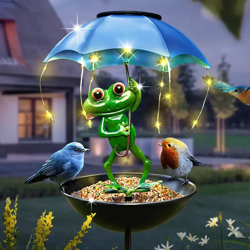 Solar Powered Frog Statue Street Light Garden Decoration Outdoor Hummingbird Bird Feeder for Yard Lawn Backyard Pathway Lighting