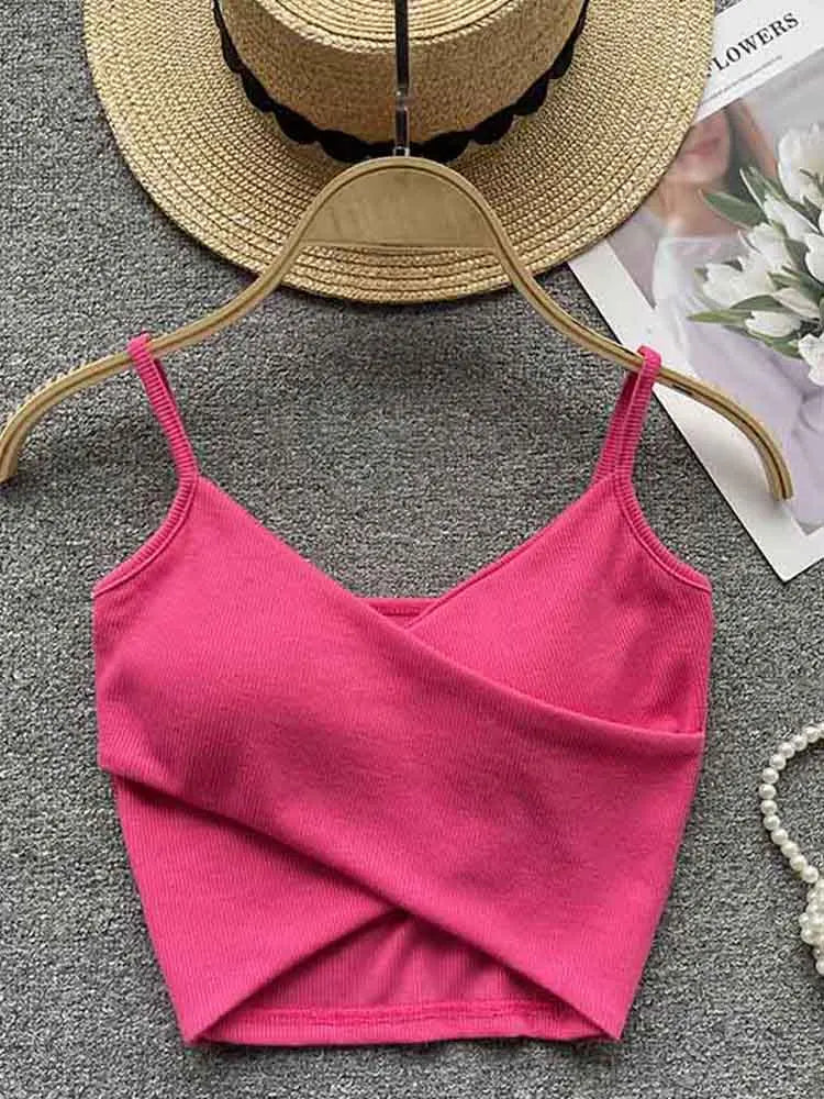 Irregular Casual Sport Camisole Women Strap Design Solid Fashion 2025 Y2K Elegant Ladies Chic Slim Tank Tops