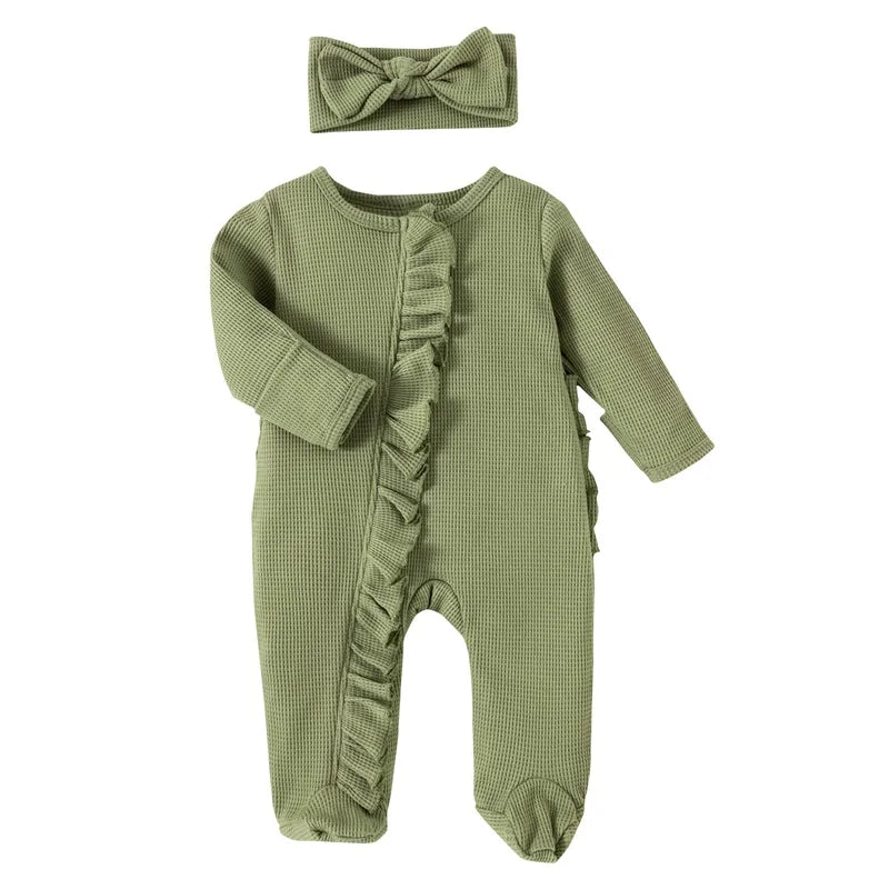 Newborn Baby Coming Home Outfit Girl Boy Zipper Footie Romper Jumpsuit Ruffle Waffle Knit Hospital Coming Home Outfit Clothes