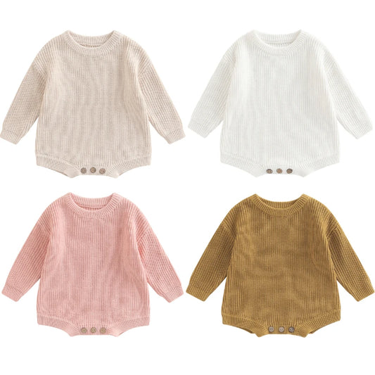Newborn Baby Girl Boy Autumn Winter Clothes Solid Color Knit Long Sleeve Sweater Rompers Jumpsuit Casual New born Warm Outfits