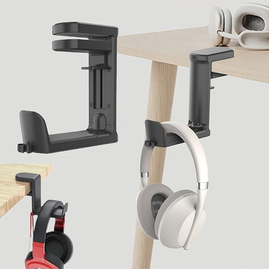 Under Desk Headphone Stand 360° Rotating Clip-on Headphone No Punch Holder Supports Earphones Display Rack Gaming Headset Hook