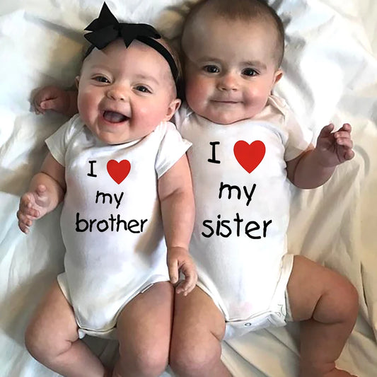 I Love My Sister Brother Twins Baby Short Sleeve Bodysuit Newborn Baby Boys Girls Infant Summer Romper Clothes Jumpsuit Gifts