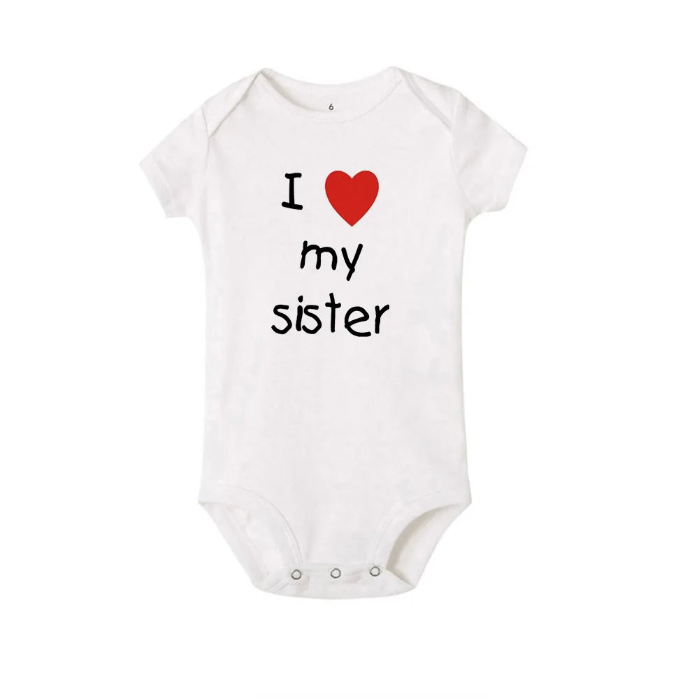 I Love My Sister Brother Twins Baby Short Sleeve Bodysuit Newborn Baby Boys Girls Infant Summer Romper Clothes Jumpsuit Gifts