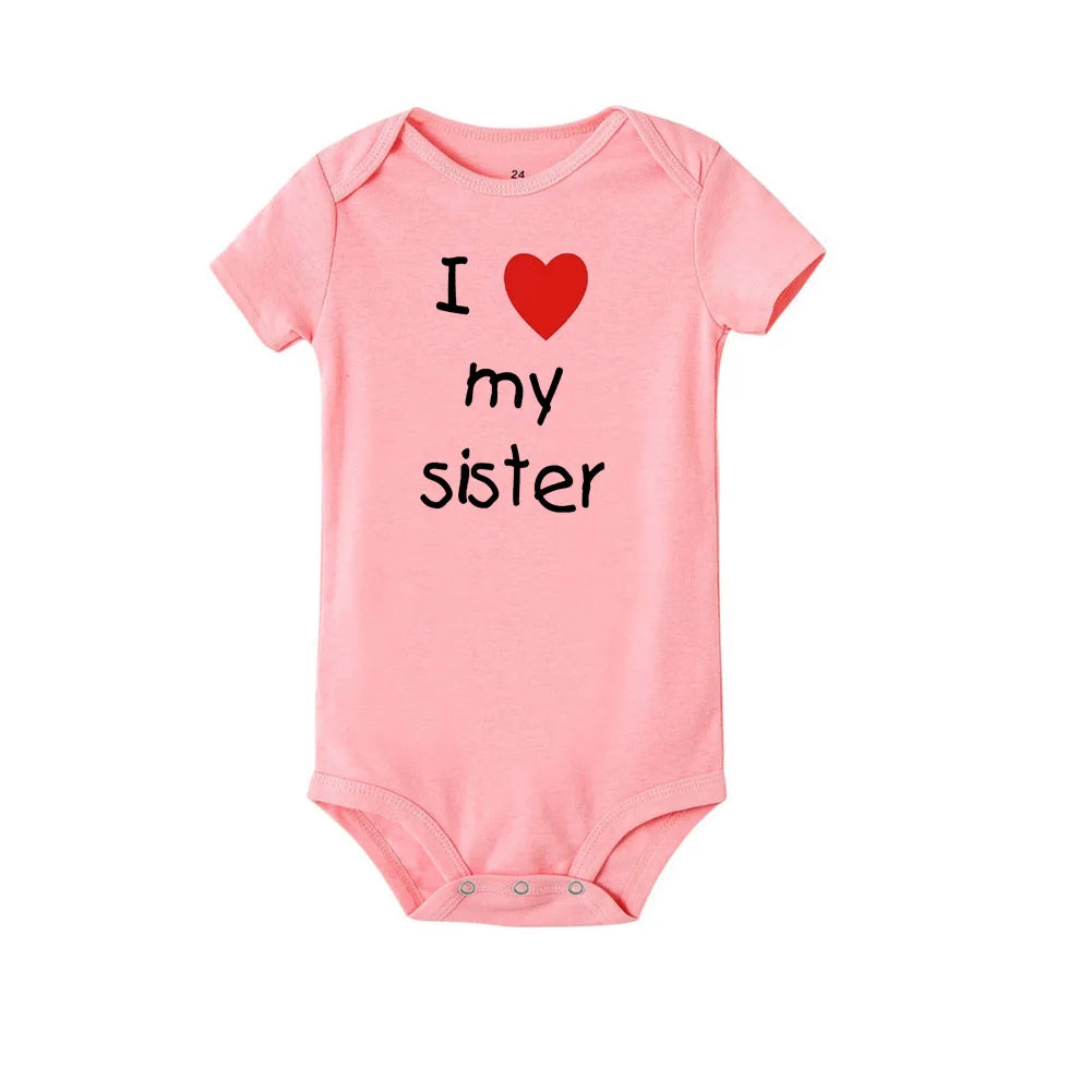 I Love My Sister Brother Twins Baby Short Sleeve Bodysuit Newborn Baby Boys Girls Infant Summer Romper Clothes Jumpsuit Gifts