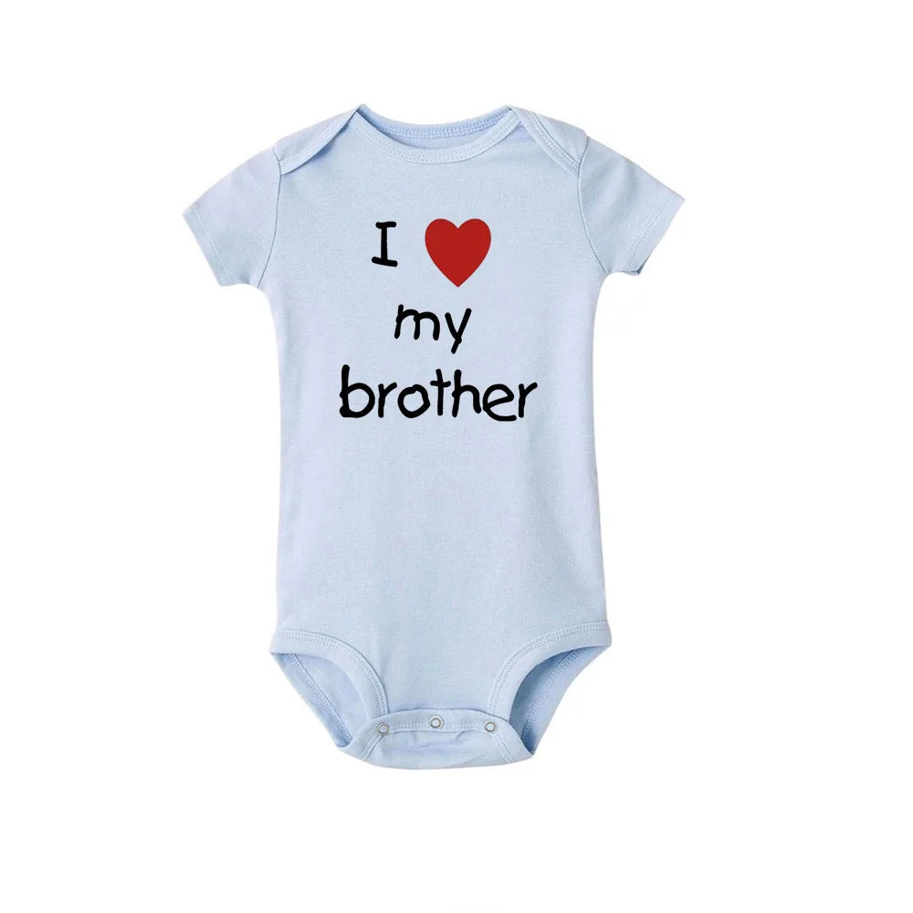 I Love My Sister Brother Twins Baby Short Sleeve Bodysuit Newborn Baby Boys Girls Infant Summer Romper Clothes Jumpsuit Gifts