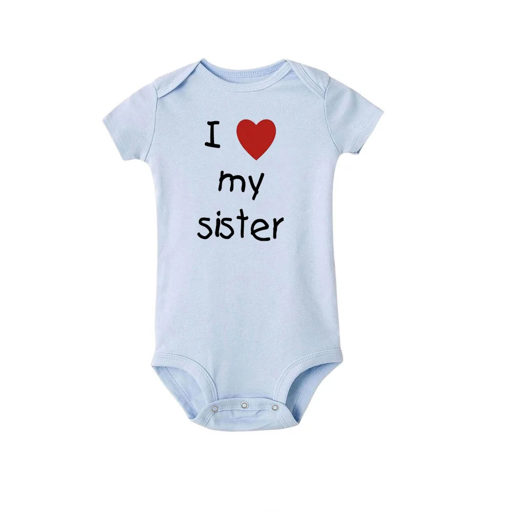 I Love My Sister Brother Twins Baby Short Sleeve Bodysuit Newborn Baby Boys Girls Infant Summer Romper Clothes Jumpsuit Gifts