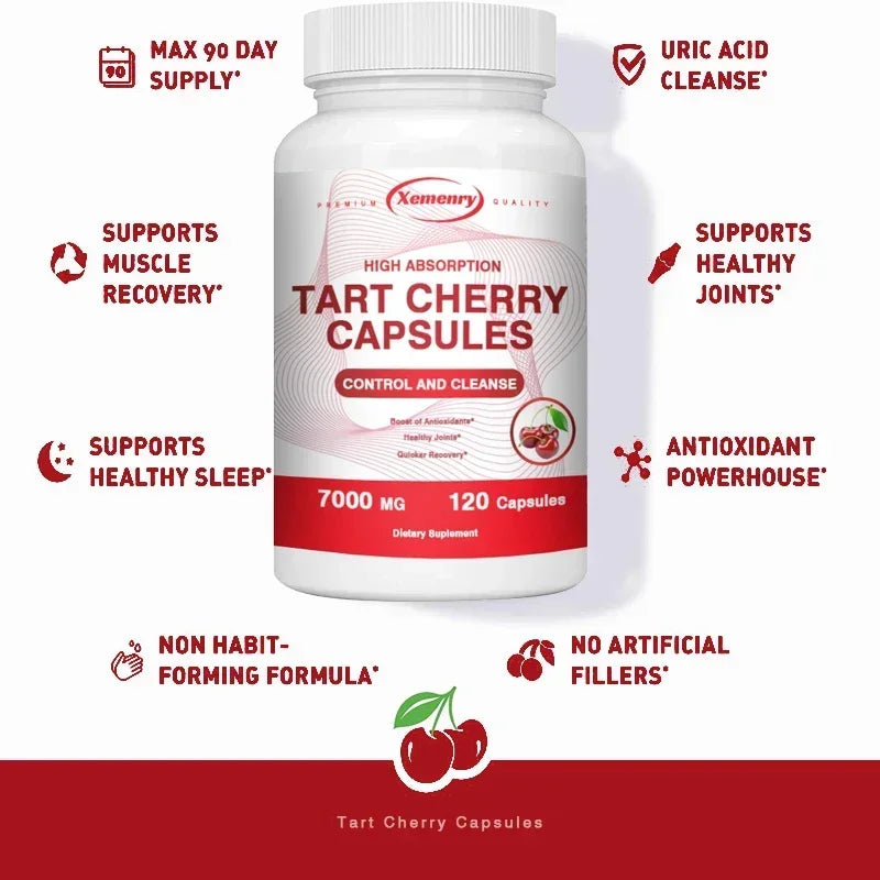 Tart Cherry Capsules - Promotes Joint Health, Relieves Pain, Promotes Natural Detoxification, Support Sleep & Joint Health