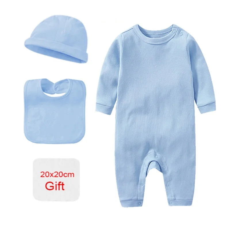 4 Pcs Cotton Newborn Baby Clothing Set Romper Bonnet Bibs Hospital Kit Sleepsuit Jumpsuit Growing One-Pieces Grows Nursery Roupa