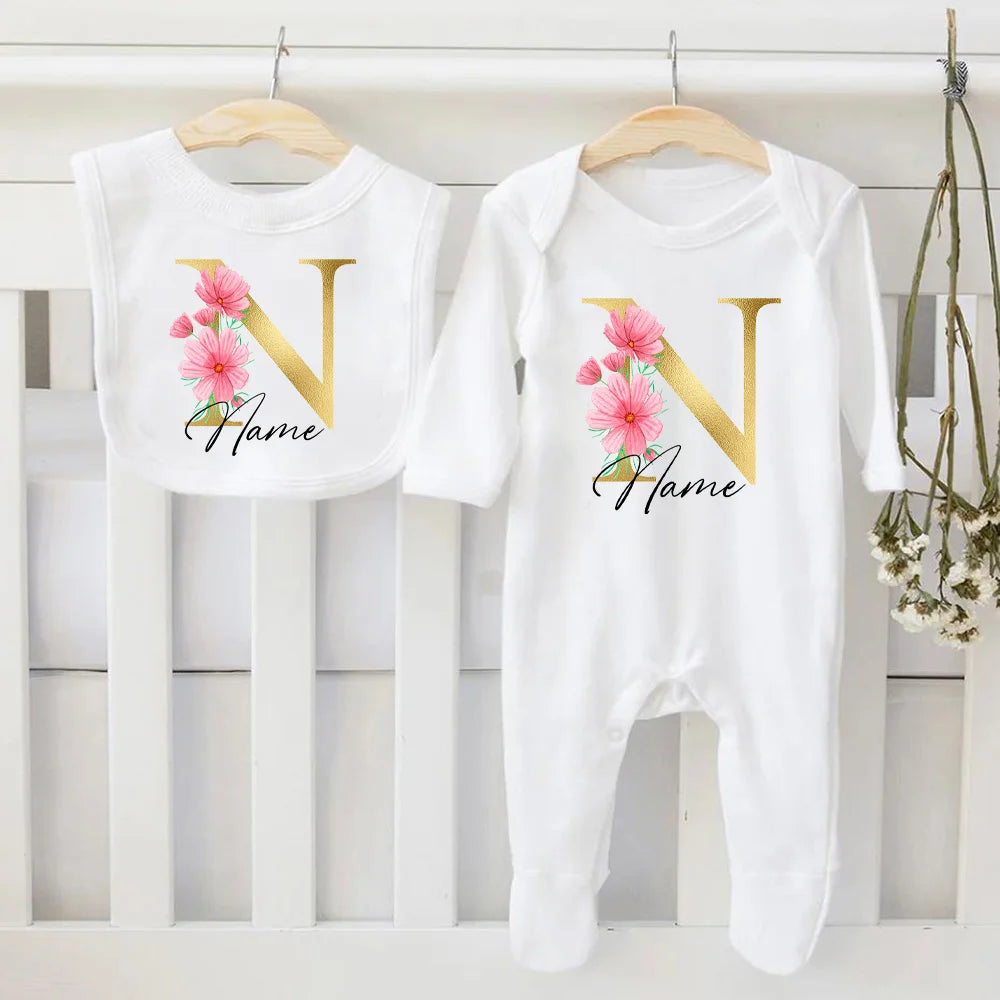 Personalized Baby Bib & Bodysuit 2pcs Infant Bibs and Romper Set Newborn Coming Home Hospital Outfit Sleepsuit Baby Shower Gifts