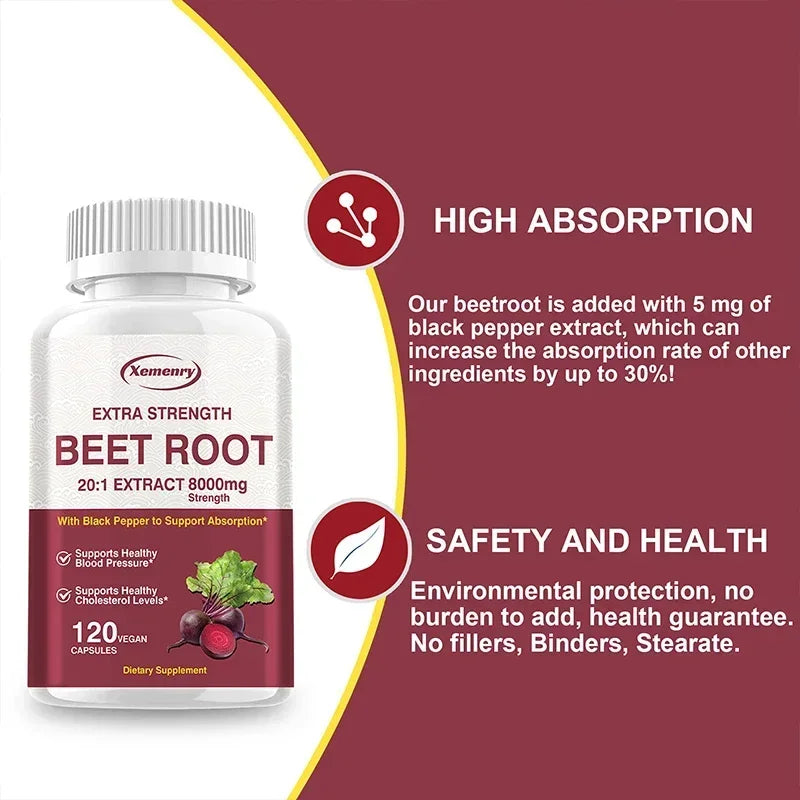 Beet Root Capsules - Natural Organic Stabilizer, Supports Healthy Blood Pressure, Enhances Immunity, and Improves Absorption