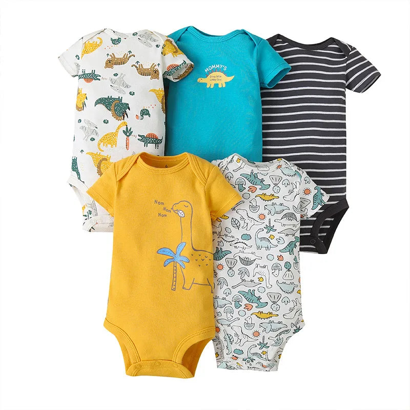 5Pieces Unisex Baby Bodysuits Fashion Body Suits Short Sleeve Newborn Infant Jumpsuit Cartoon Baby Boy Girl Clothes Set Summer