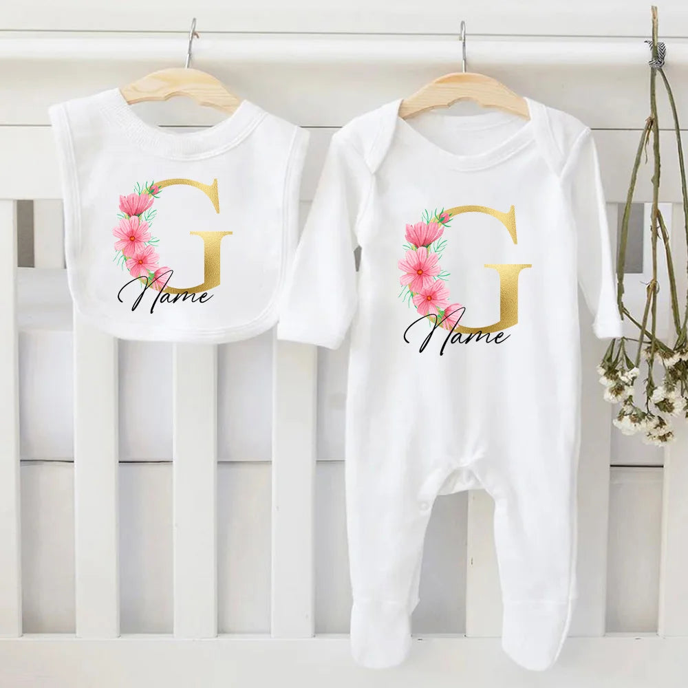 Personalized Baby Bib & Bodysuit 2pcs Infant Bibs and Romper Set Newborn Coming Home Hospital Outfit Sleepsuit Baby Shower Gifts