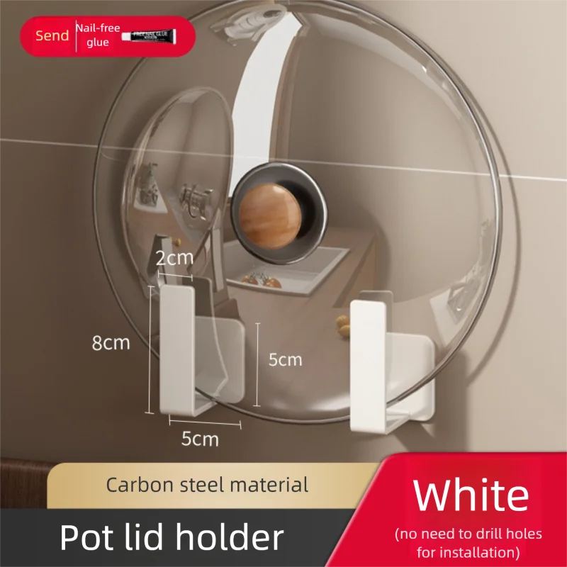 No-Drill Pot Lid Holder - Wall Mounted Kitchen Organizer, Multi-Functional Cutting Board Storage & Cookware Shelf