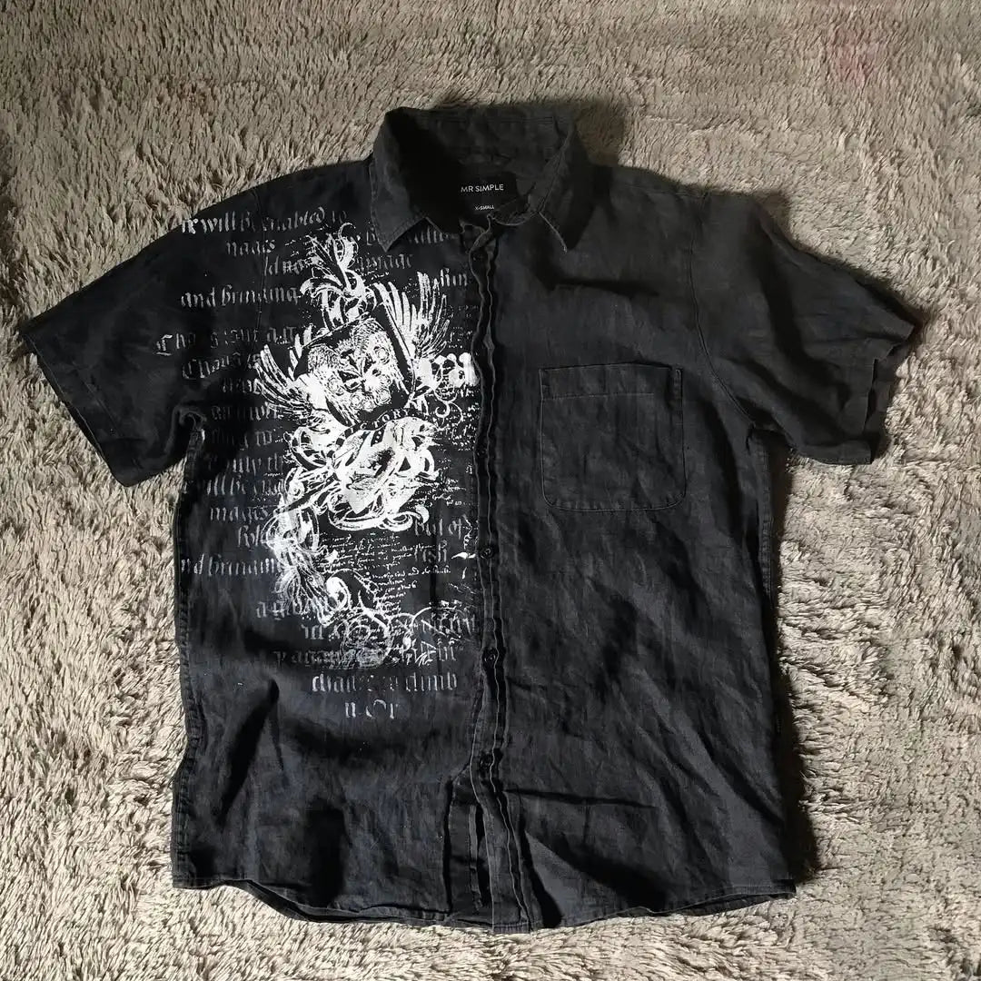 Y2K Black Shirt Affliction Retro T Shirt Harajuku Men Skull Holy Writ Letter Printing Tee Fashion Gothic Short Sleeves Tops