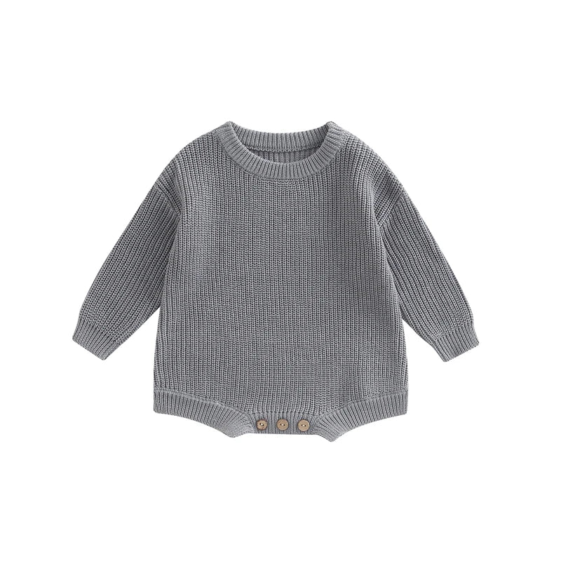 Newborn Baby Girl Boy Autumn Winter Clothes Solid Color Knit Long Sleeve Sweater Rompers Jumpsuit Casual New born Warm Outfits