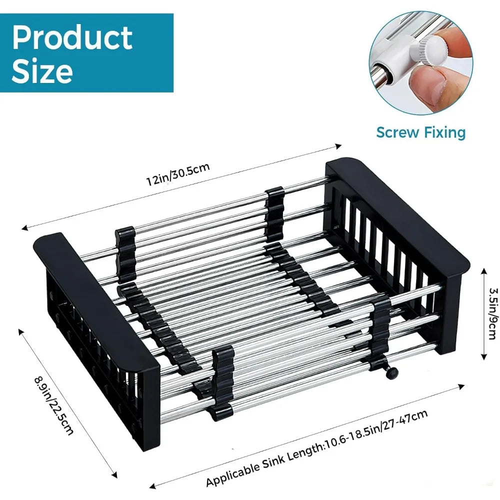 over sink dish drying rack, stainless steel drainer for 11"-19" sinks, kitchen countertop organizer for dishes, vegetables, and
