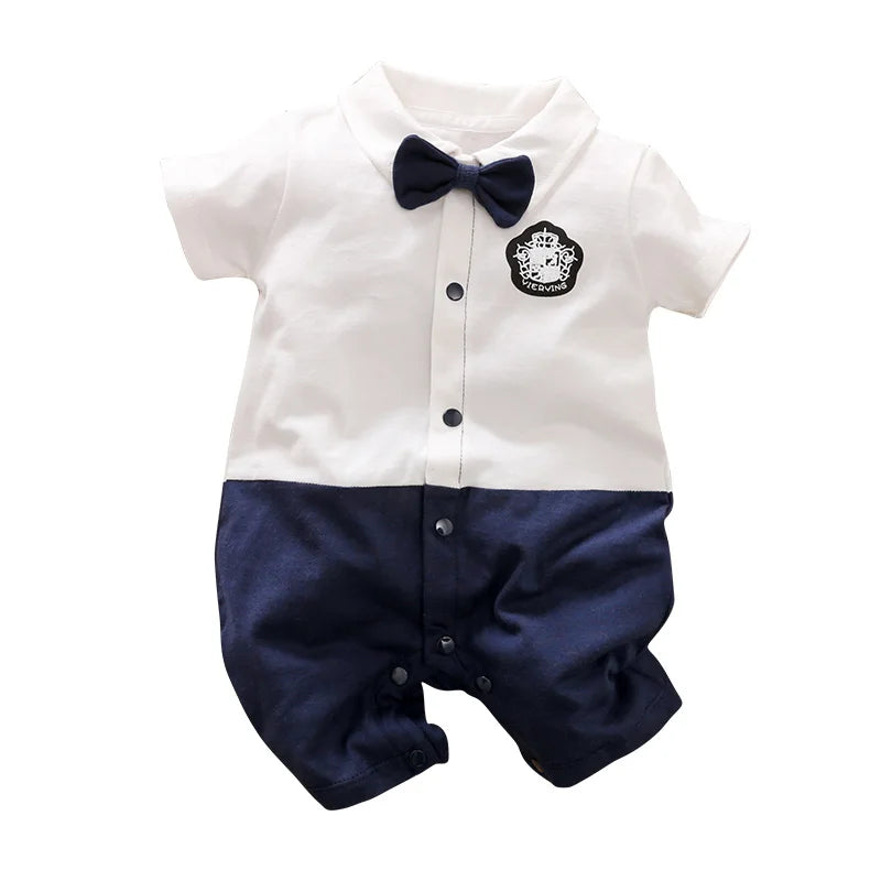 Newborn Clothing Handsome Gentleman Party Dress CottonComfortable AndSoft Summer Boys And Girls 0-18m Short Sleeve Baby Bodysuit