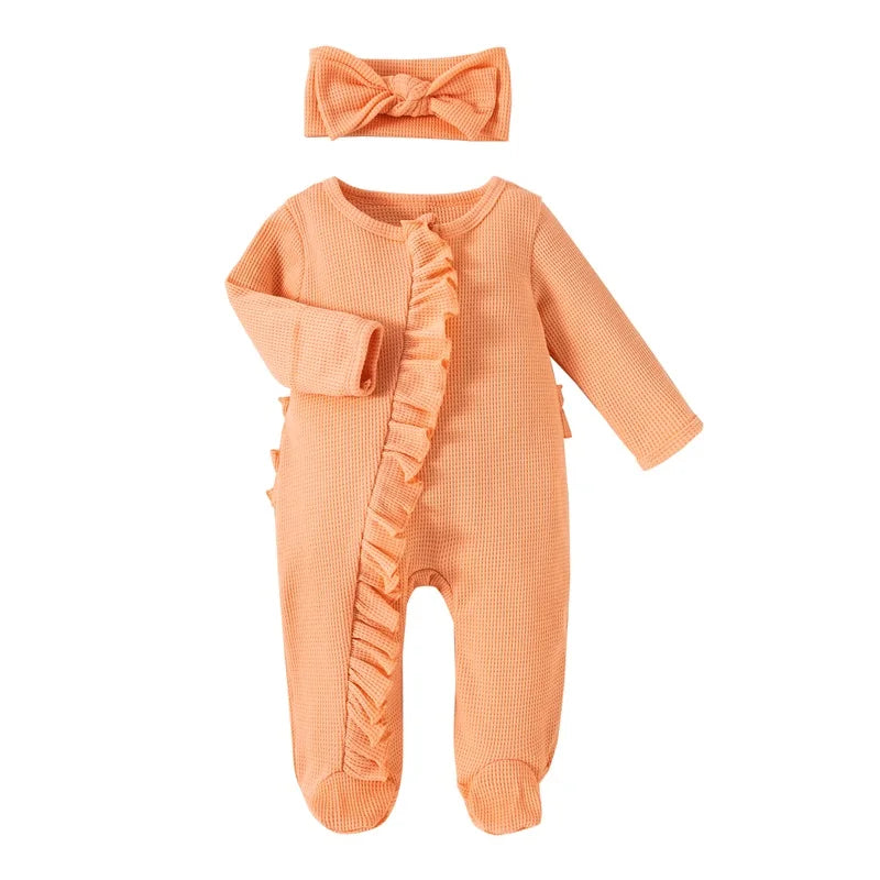 Newborn Baby Coming Home Outfit Girl Boy Zipper Footie Romper Jumpsuit Ruffle Waffle Knit Hospital Coming Home Outfit Clothes