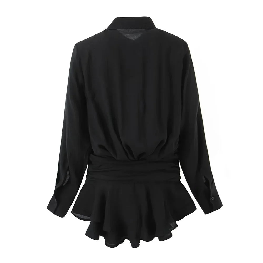 Autumn New Product Women's Fashion Style Slimming Collar Long Sleeve Shirt Decoration Short Dress
