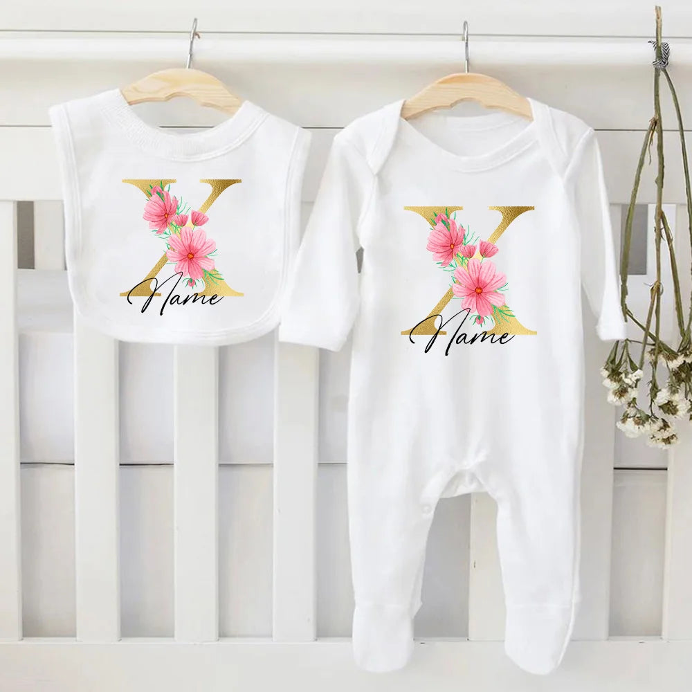 Personalized Baby Bib & Bodysuit 2pcs Infant Bibs and Romper Set Newborn Coming Home Hospital Outfit Sleepsuit Baby Shower Gifts
